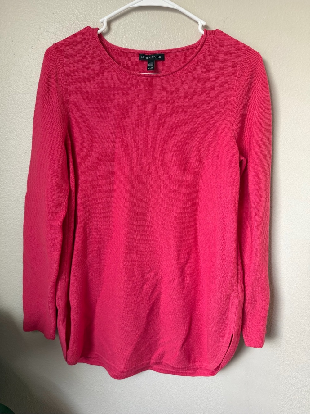 Eileen Fisher Crewneck Pullover Sweatshirt Organic Cotton Split Hem Women’s XS